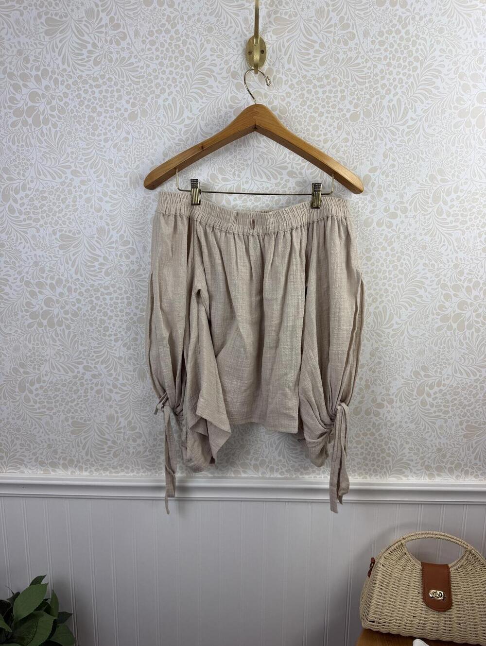 MISA Los Angeles Beige Gauze Peasant Smocked Blouse Top - Size - Small - Picture 4 of 8